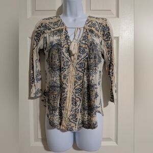 Lucky Brand Small Blue and Cream Boho Top